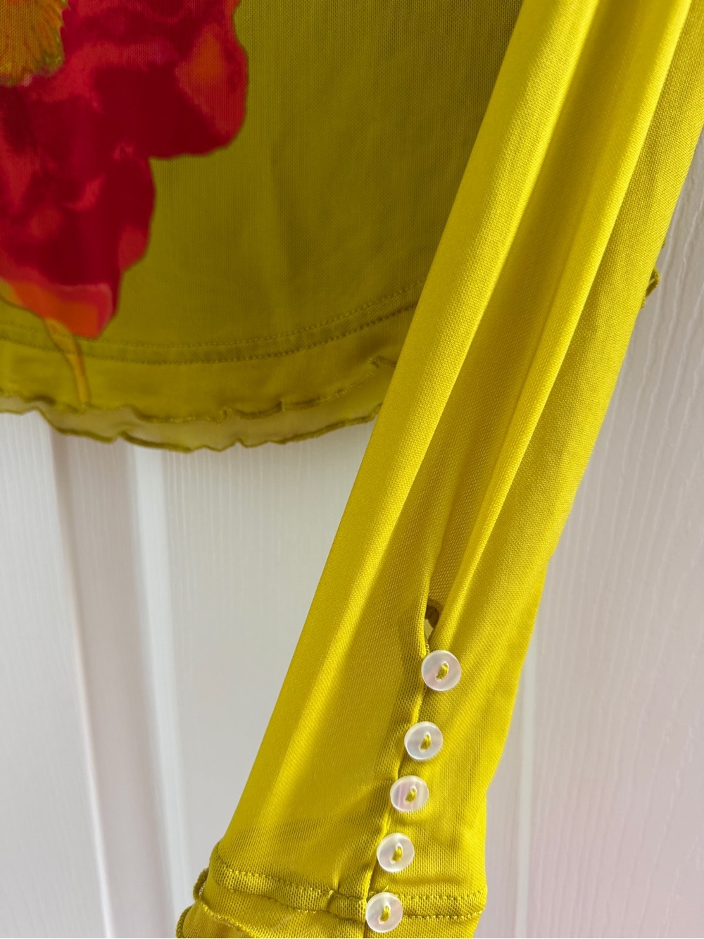 Free People NWT Lilly Printed Mesh Long Sleeve Top Citron Yellow Floral Small - Picture 4 of 9